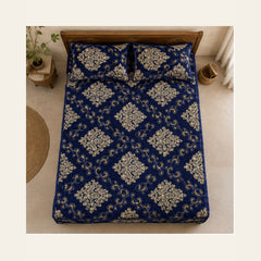 Royal Blue Imperial Medallion Velvet Jacquard Bedsheet Set – 4 Piece — overhead view
