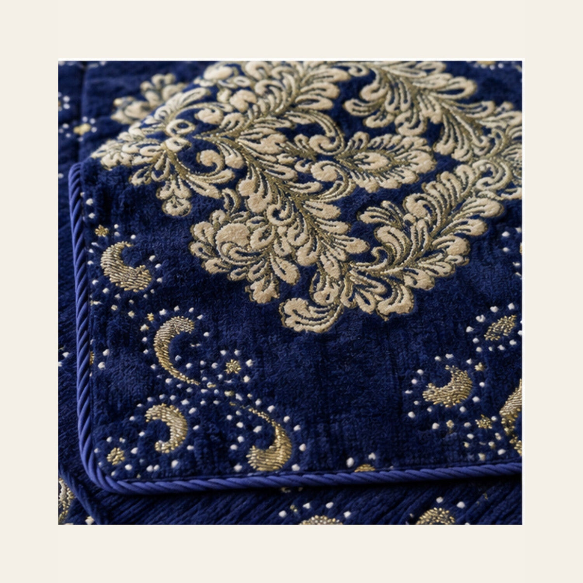Royal Blue Imperial Medallion Velvet Jacquard Bedsheet Set – 4 Piece — velvet jacquard detail
