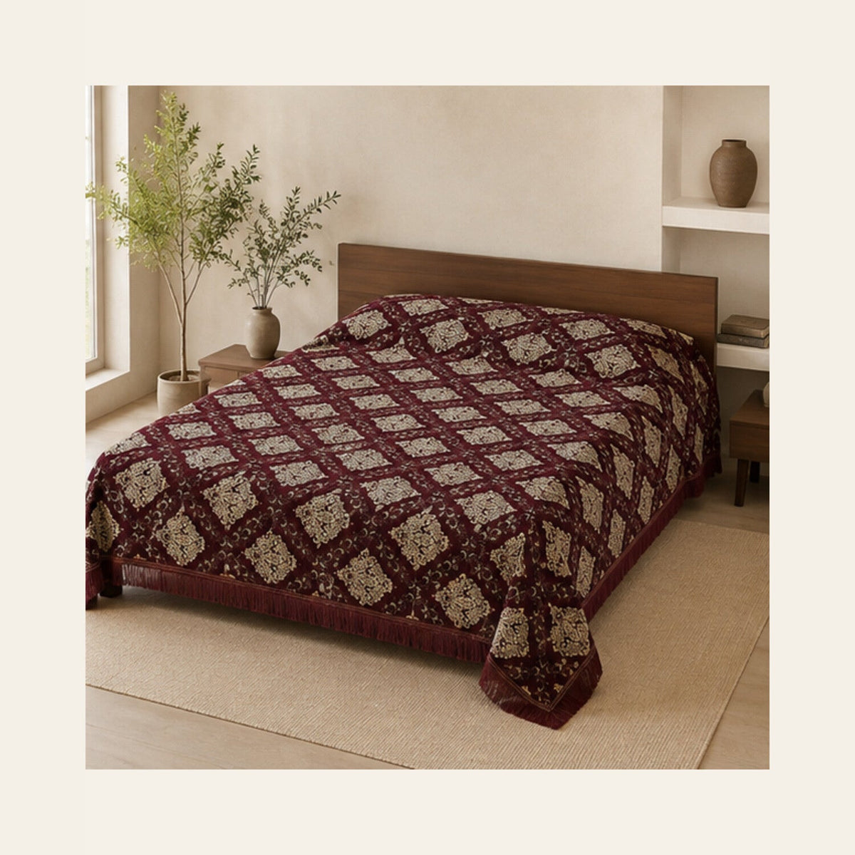 Burgundy Imperial Medallion Velvet Jacquard Bedsheet Set – 4 Piece — lifestyle hero