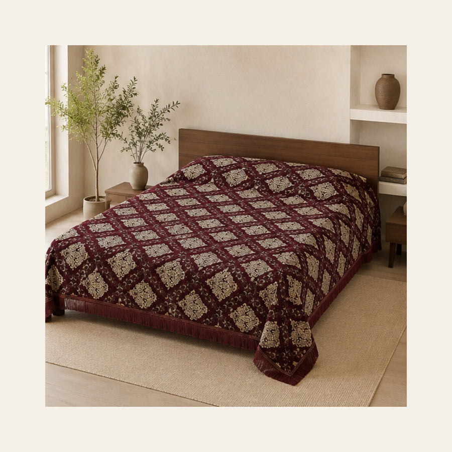 Burgundy Imperial Medallion Velvet Jacquard Bedsheet Set – 4 Piece — lifestyle hero