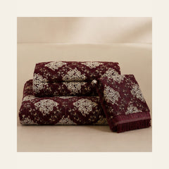 Burgundy Imperial Medallion Velvet Jacquard Bedsheet Set – 4 Piece — folded set