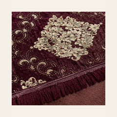 Burgundy Imperial Medallion Velvet Jacquard Bedsheet Set – 4 Piece — velvet jacquard detail