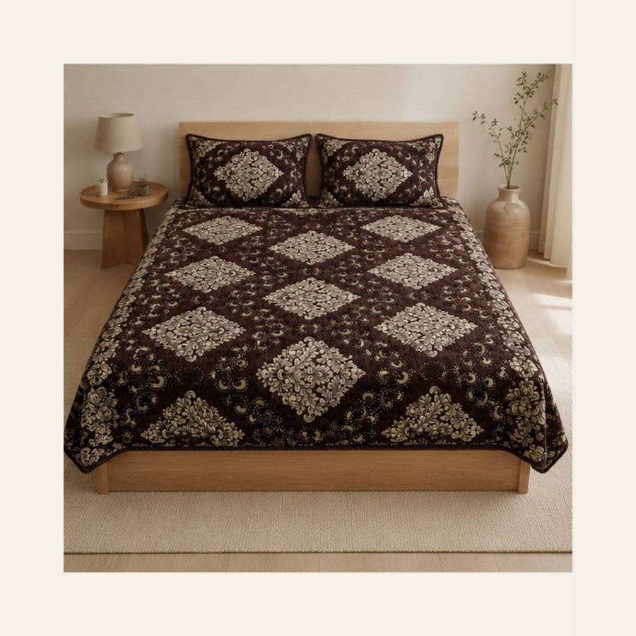 Cocoa Brown Imperial Medallion Velvet Jacquard Bedsheet Set – 4 Piece — lifestyle hero