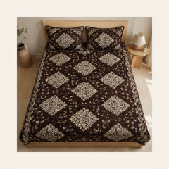 Cocoa Brown Imperial Medallion Velvet Jacquard Bedsheet Set – 4 Piece — overhead view