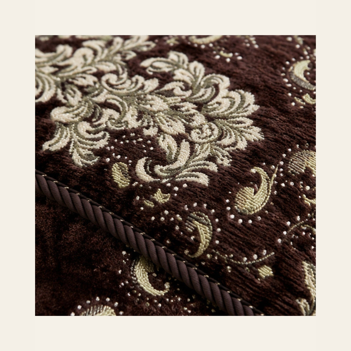 Cocoa Brown Imperial Medallion Velvet Jacquard Bedsheet Set – 4 Piece — velvet jacquard detail