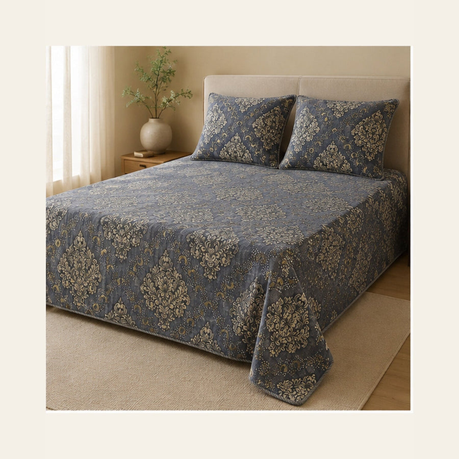 Smoke Grey Imperial Medallion Velvet Jacquard Bedsheet Set – 4 Piece — lifestyle hero