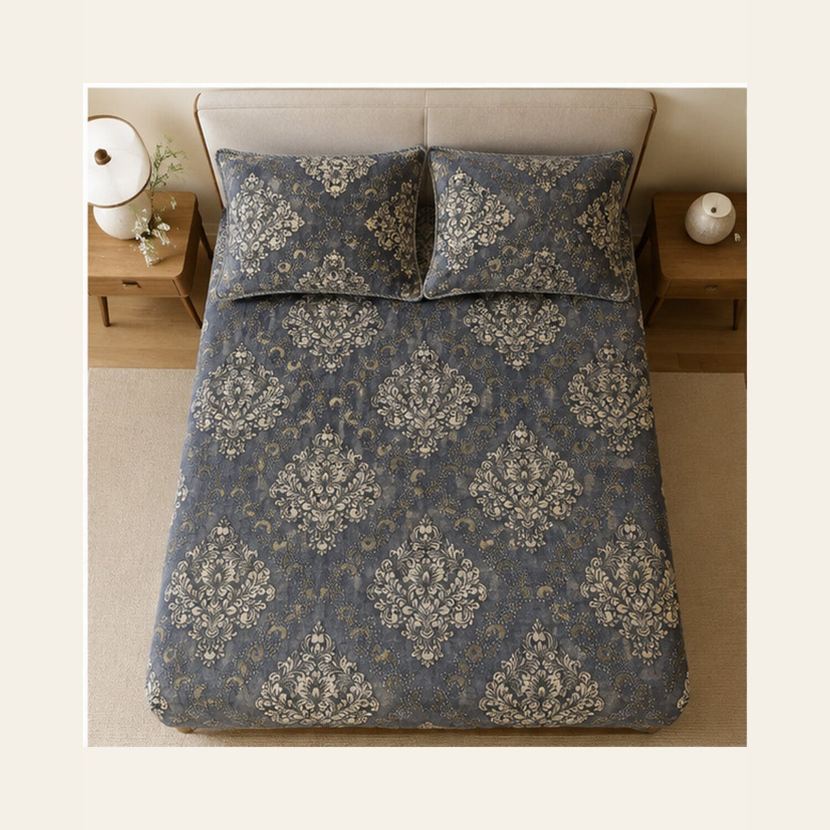 Smoke Grey Imperial Medallion Velvet Jacquard Bedsheet Set – 4 Piece — overhead view
