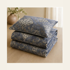 Smoke Grey Imperial Medallion Velvet Jacquard Bedsheet Set – 4 Piece — folded set