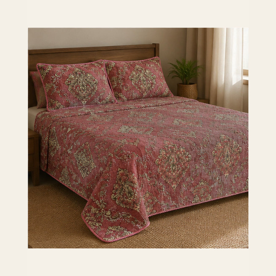 Rose Imperial Medallion Velvet Jacquard Bedsheet Set – 4 Piece — lifestyle hero