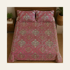 Rose Imperial Medallion Velvet Jacquard Bedsheet Set – 4 Piece — overhead view
