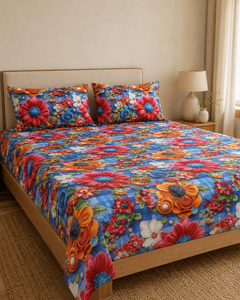 Tangerine Pop Garden 3D digital print king bedsheet set with two pillow covers
