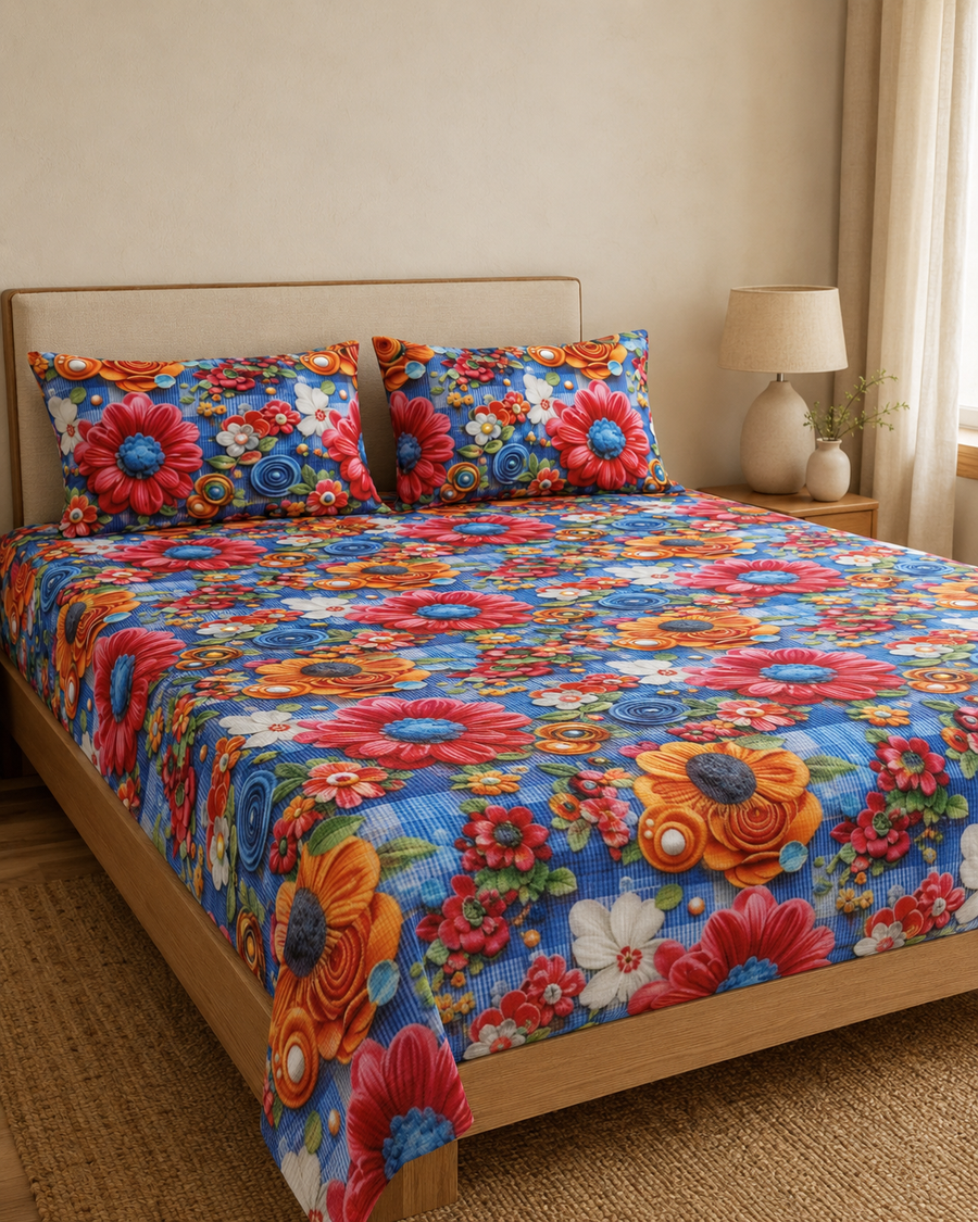 Tangerine Pop Garden 3D digital print king bedsheet set with two pillow covers