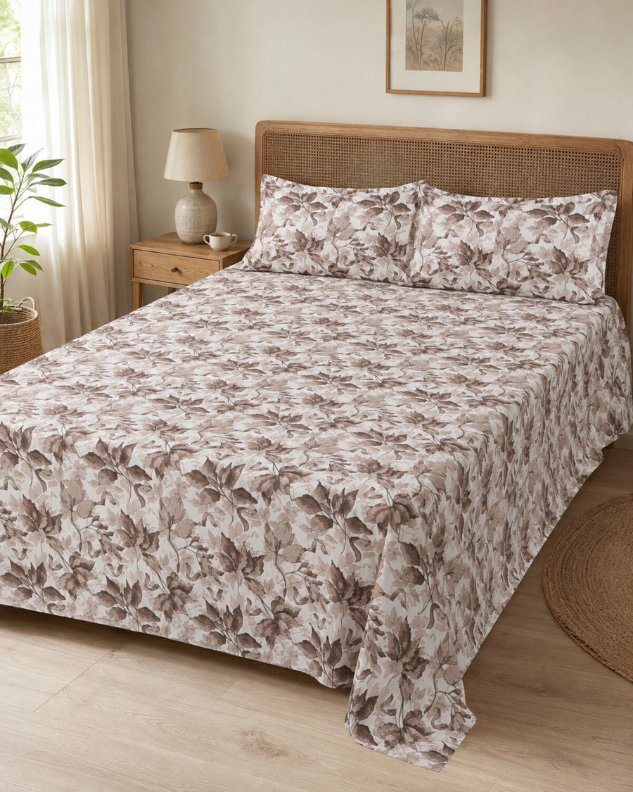 Taupe Canopy Cotton Bedsheet Set styled on a King bed – hero view