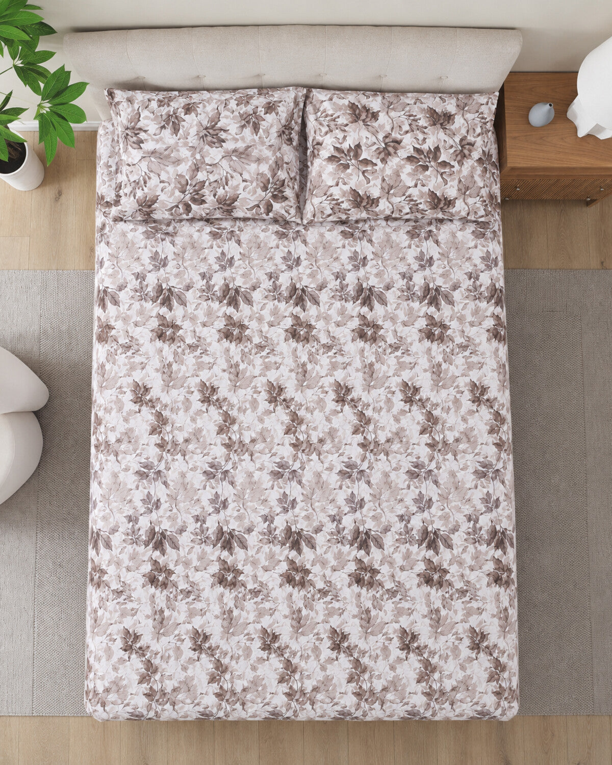 Taupe Canopy Cotton Bedsheet Set – overhead pattern view