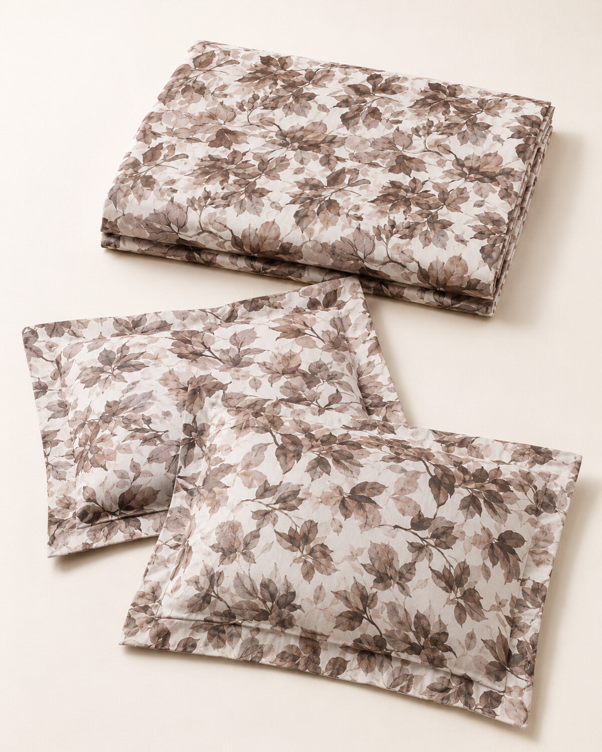 Taupe Canopy 3-piece cotton bedsheet set – folded contents