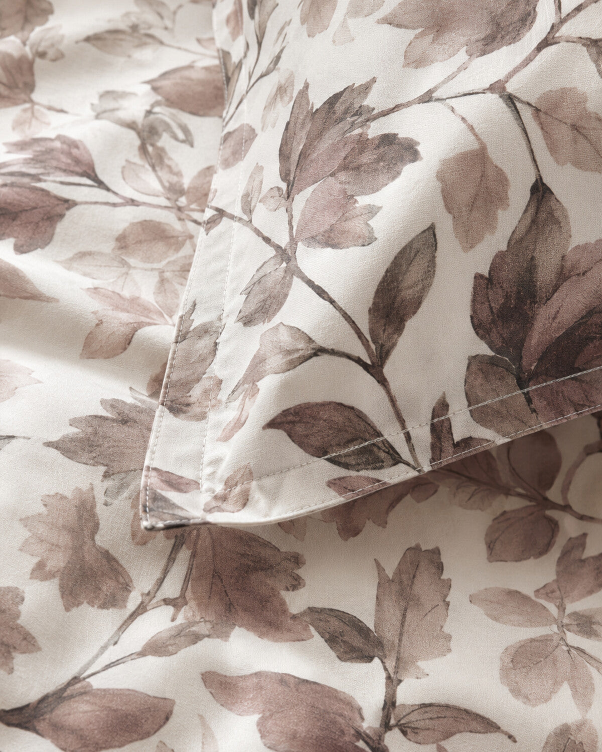Taupe Canopy cotton fabric weave, print and stitching detail