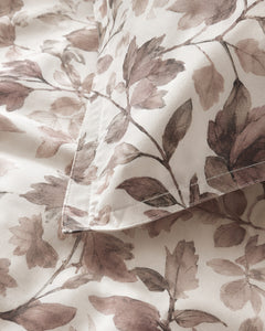 Taupe Canopy cotton fabric weave, print and stitching detail