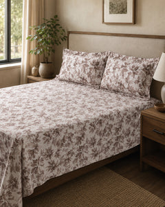 Taupe Canopy Cotton Bedsheet Set in a warm bedroom – lifestyle view