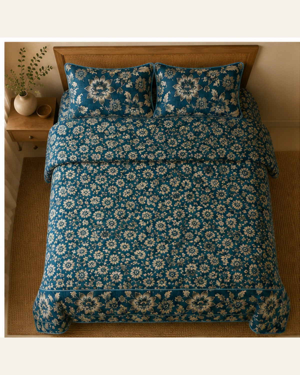 BIN-VJ-FLR-TEAL bedding overhead view
