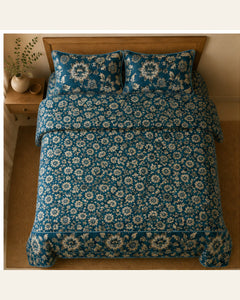 BIN-VJ-FLR-TEAL bedding overhead view