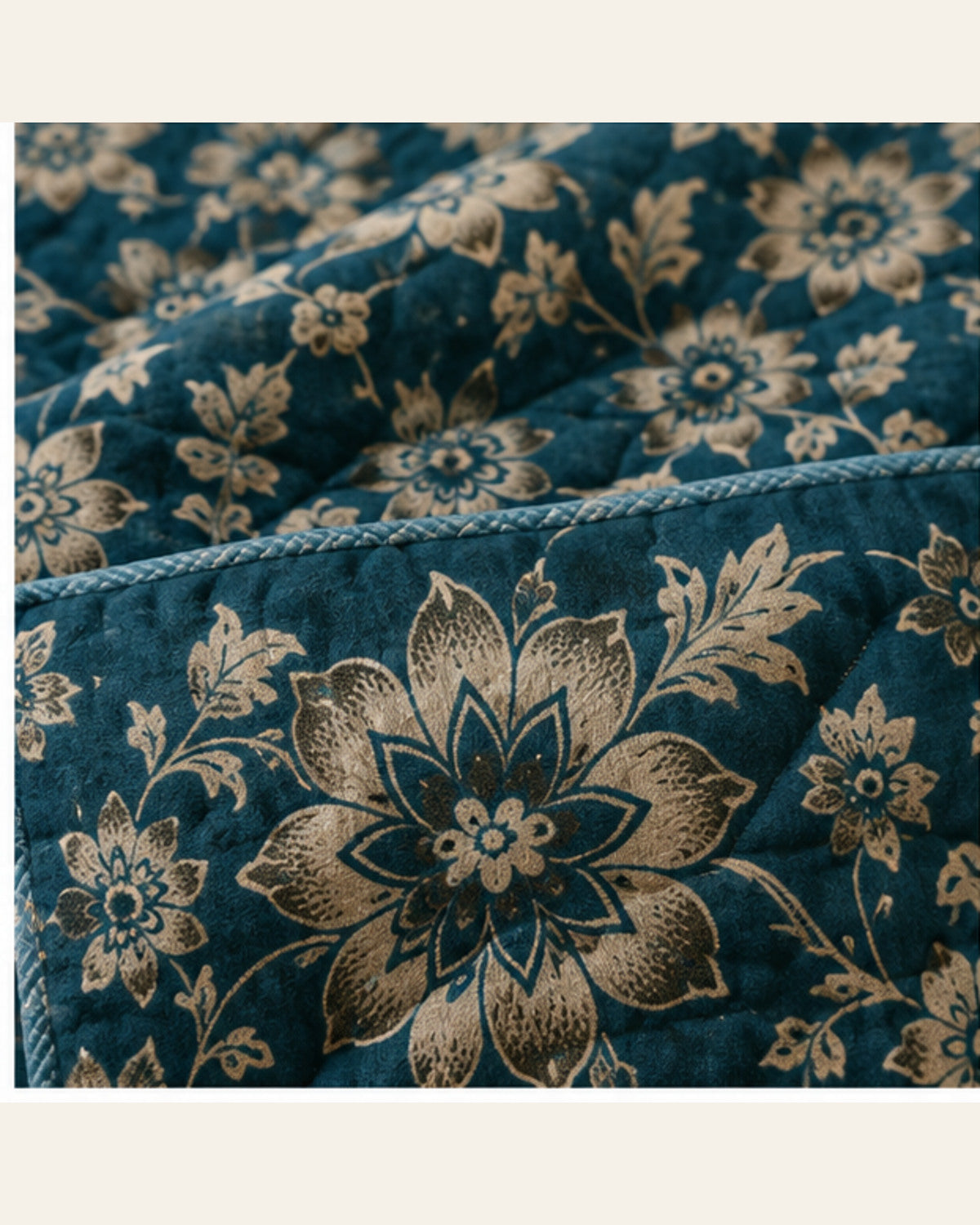 BIN-VJ-FLR-TEAL bedding material and pattern detail
