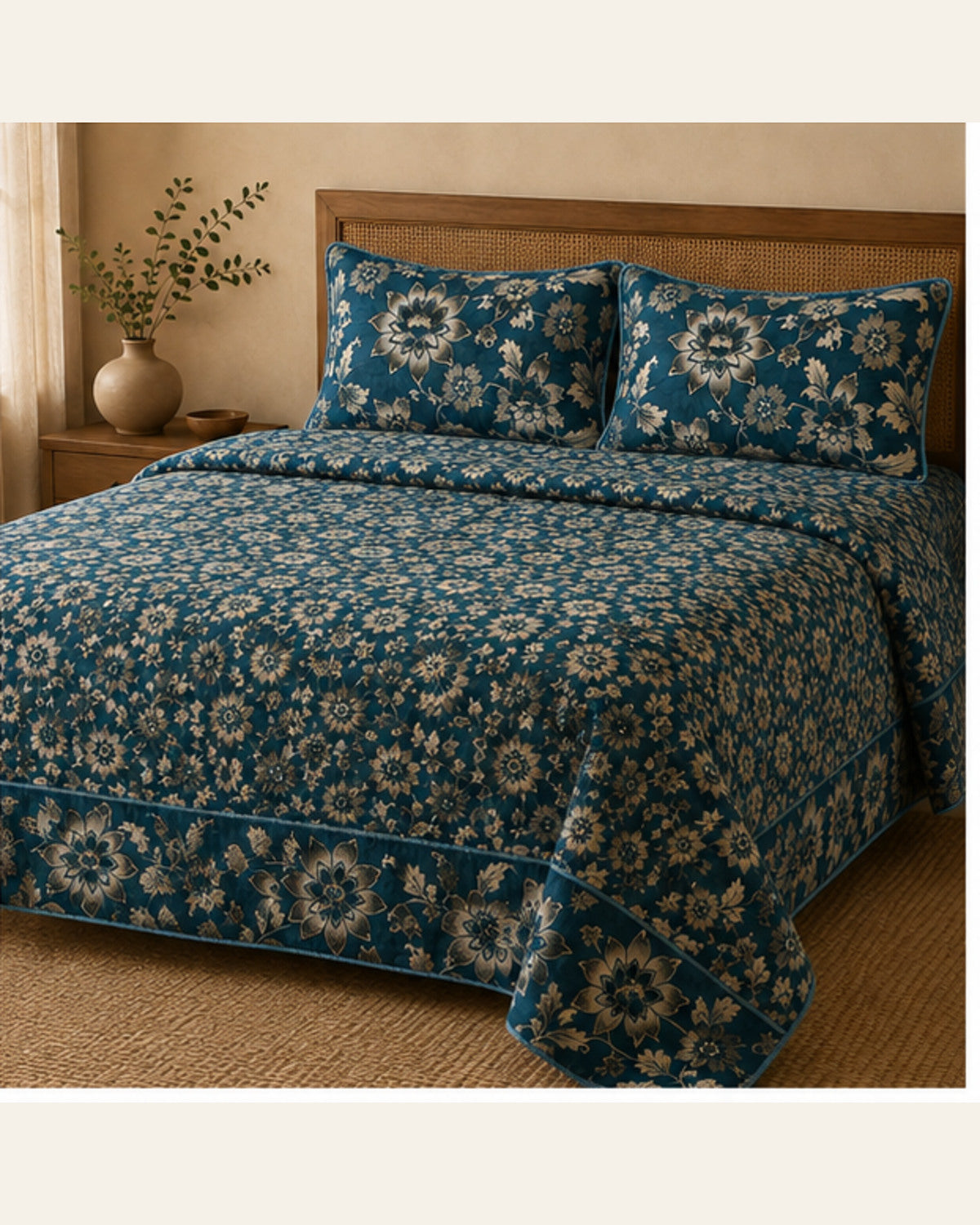 BIN-VJ-FLR-TEAL bedding lifestyle side view