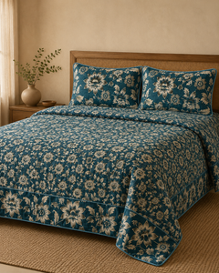 Teal floral velvet jacquard 4 piece King bedsheet set