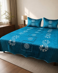 Teal Royale Embroidered Velvet Bedspread Set – 3 Piece – hero view