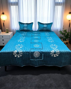 Teal Royale Embroidered Velvet Bedspread Set – 3 Piece – room view