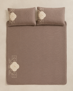 Warm Taupe Clover China Cotton Bedspread Set – 3 Piece – overhead view