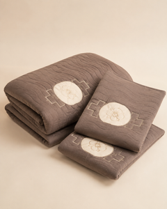 Warm Taupe Clover China Cotton Bedspread Set – 3 Piece – folded set