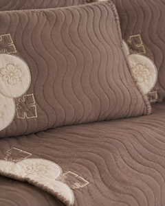 Warm Taupe Clover China Cotton Bedspread Set – 3 Piece – fabric detail