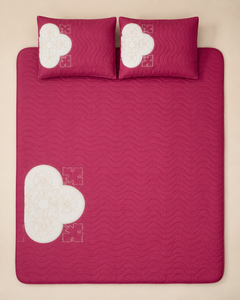 Wine Rose Clover China Cotton Bedspread Set – 3 Piece – overhead view