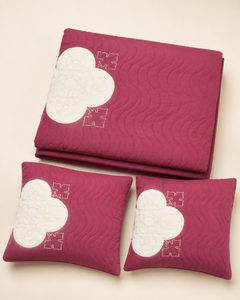 Wine Rose Clover China Cotton Bedspread Set – 3 Piece – folded set