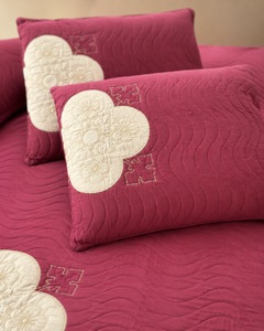 Wine Rose Clover China Cotton Bedspread Set – 3 Piece – fabric detail