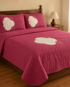 Wine Rose Clover China Cotton Bedspread Set – 3 Piece – side-angle lifestyle