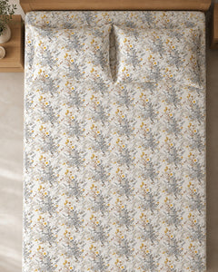 Ivory Meadow 3-piece cotton bedsheet set, overhead view